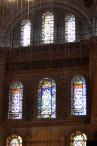 A close-up of some of the stained glass windows