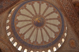The main dome ceiling--all tiles in the Blue Mosque were hand painted!