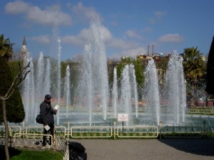 The fountains in the garden.